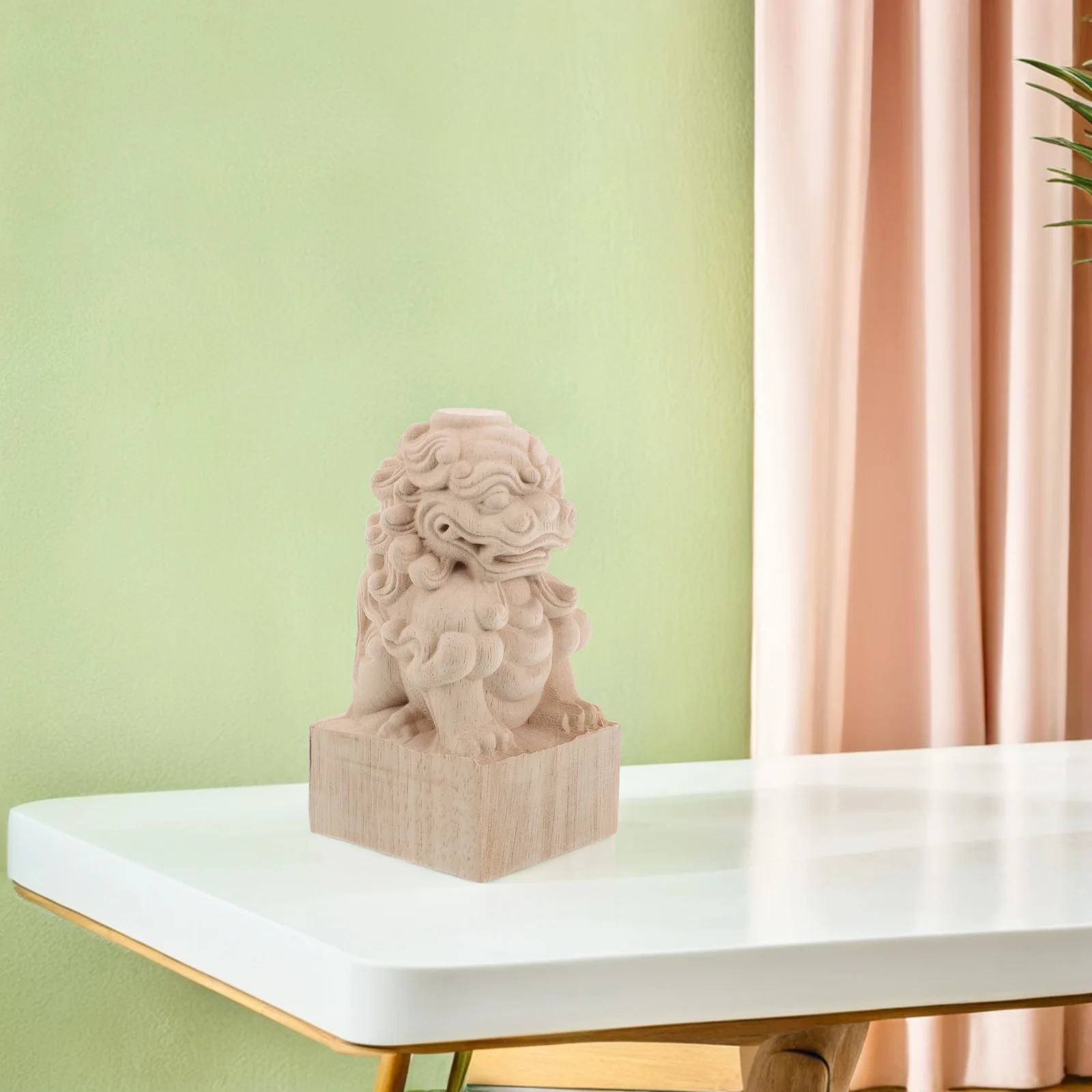 

Unfinished Wood Lion Post Finial Decorative Garden Ornament Feng Shui Statue Railing Post Top Blank Fu Dog Fence Finial Asian