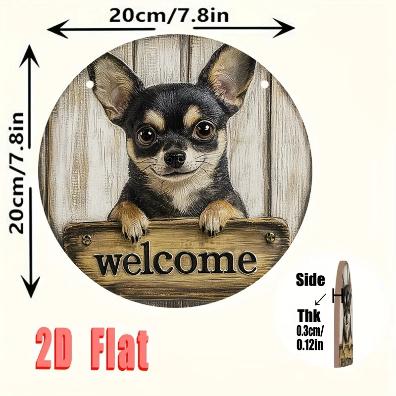 Chihuahua Welcome Sign - Rustic 2D Flat Wooden Wall Art with Adorable Dog Design, Perfect for Home, Bedroom, Garage, Cafe, or Ba