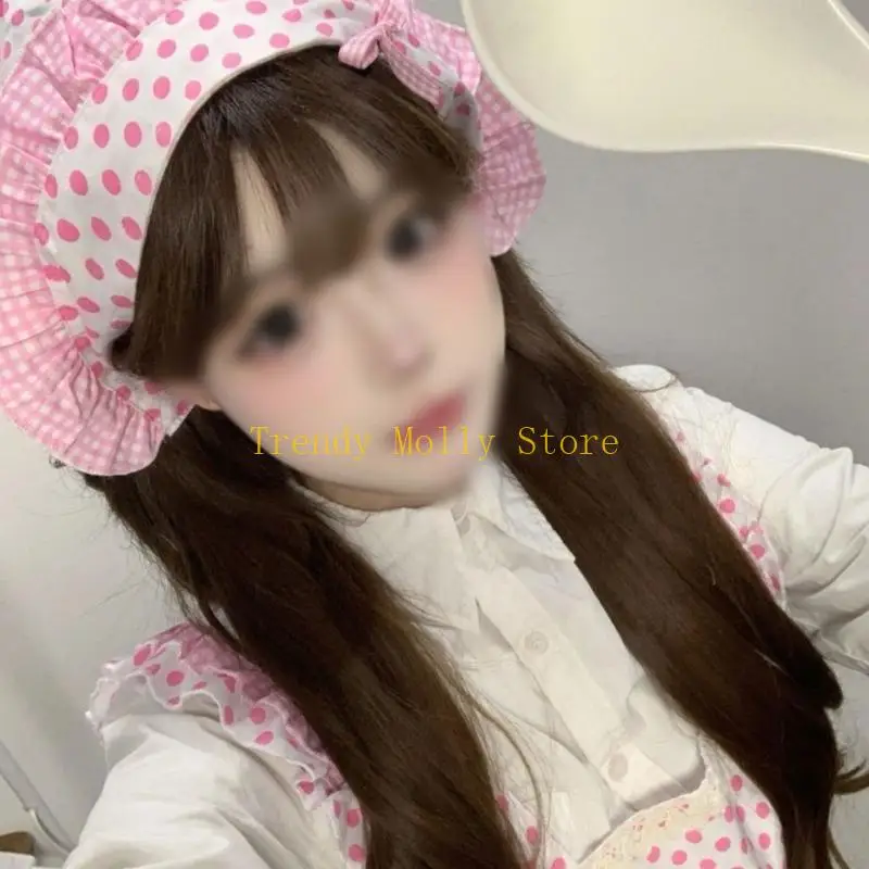 N5KB مطبخ مريلة مطبخ قابل للتعديل كشكش خادمة المئزر الفرنسية أغطية الرأس خادمة زي خادمة فستان بتصميم حالم تأثيري ازياء المرأة