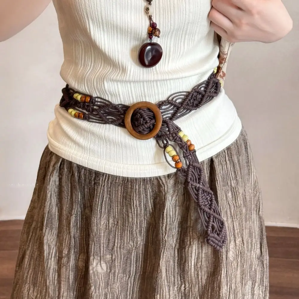 Personality Woven Weave Belt Retro Hollow Out Bohemian Style Belt Wide Round Waist Rope Waist Accessories