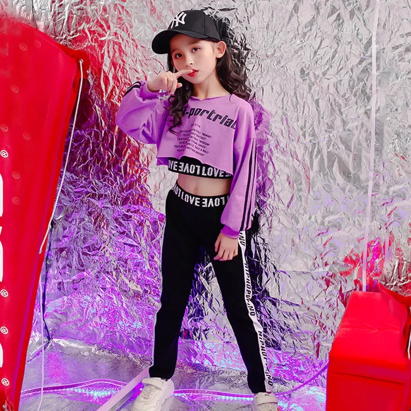 Disfraces de escenario para niños, ropa de baile de salón, ropa de concierto de Hip Hop, sudadera con pantalones, ropa de baile de Jazz de animadora para niñas