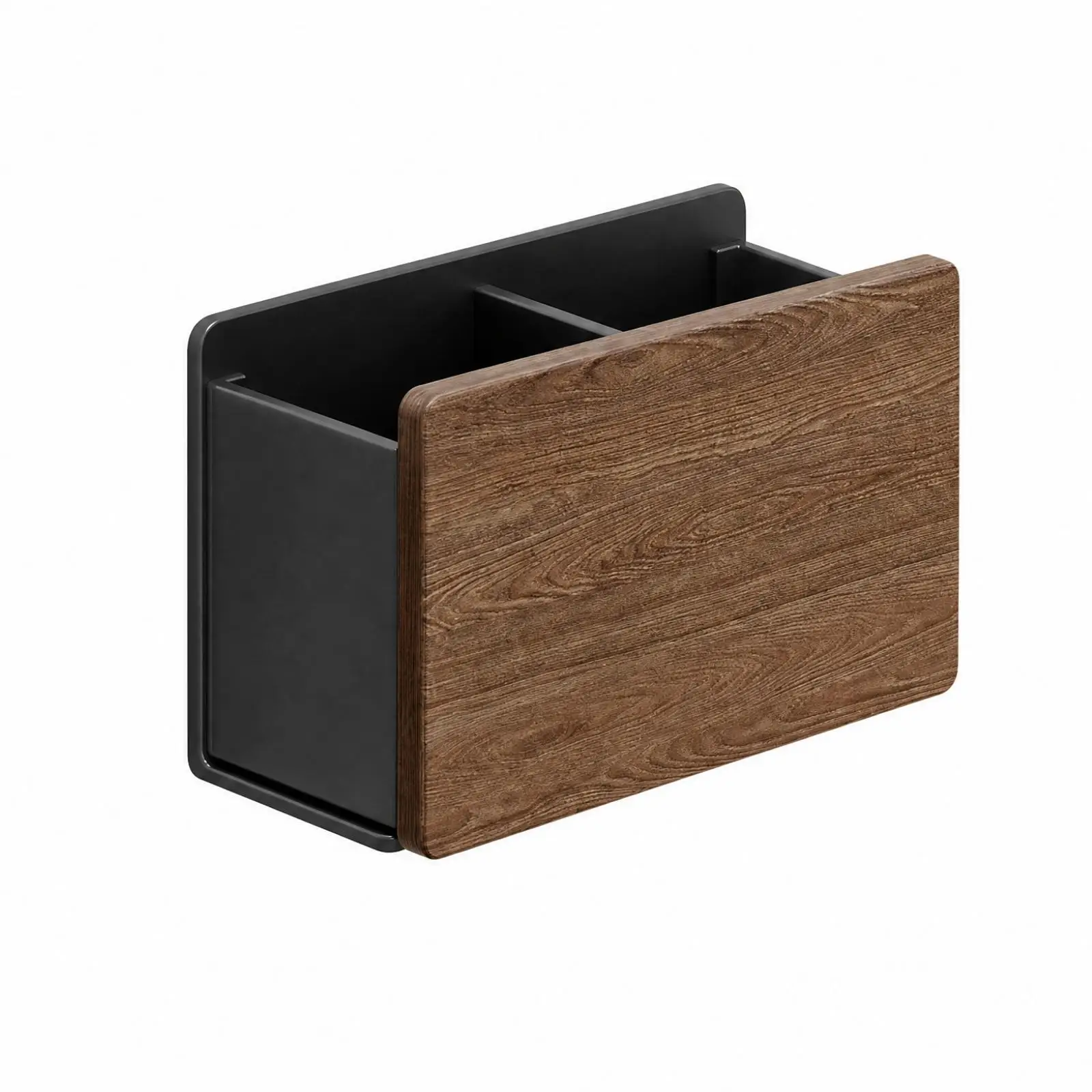 Two Compartment Wall Storage Rack Wood Finish Aluminum Shell Mounting Bin for Bathroom Bedroom Small Supplies