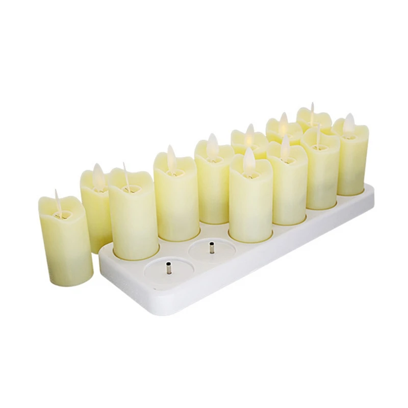 12Pcs Rechargeable Flameless Candles Realistic Warm LED Cordless Candles Candle Lights with Flickering Flame-EU PLUG