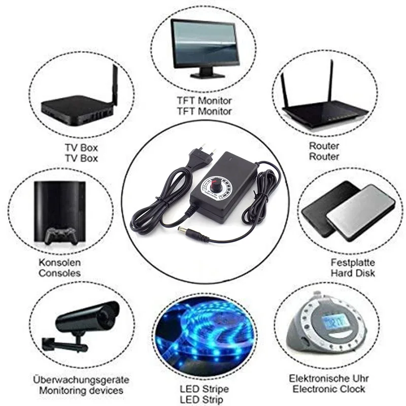 Power Supply Adapter Adjustable 3V-12V 2A AC 100V-240V to DC 12V Power Adaptor Universal For CCTV Camera LED Strip Light N6