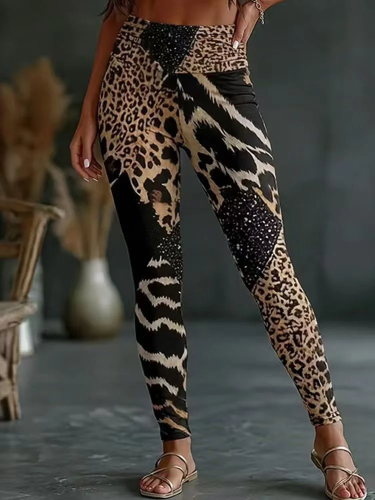 2354 Printed Leopard Patterned Slim Fit Trousers for Women Fashionable Autumn Winter Clothing Tight Leggings with Animal Print
