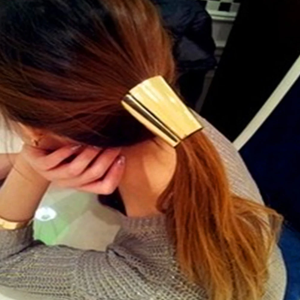 

Metal Cuffs For Women Gold Hair Ties Elastic Ponytail Holders Wrap Hair Accessories Daily Use Party