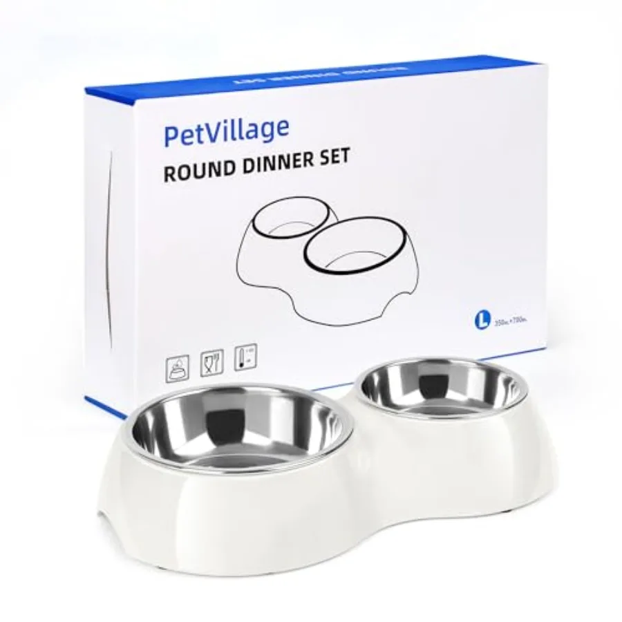 

Elevated Dog Bowls Set - Non-Slip Raised Pet Feeder with 10 oz and (20 oz) Stainless Steel Bowls - Includes Durable Resin Stand