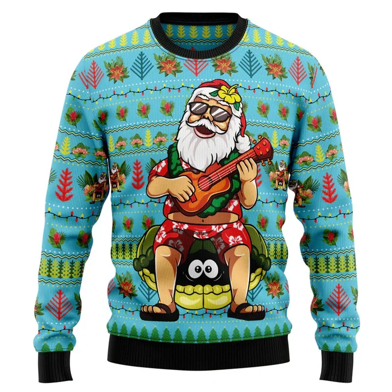 3d Printed Santa Claus Ugly Christmas Sweater For Men 2024 New Year Holiday Sweaters Round Neck Sweaters Men Pullovers