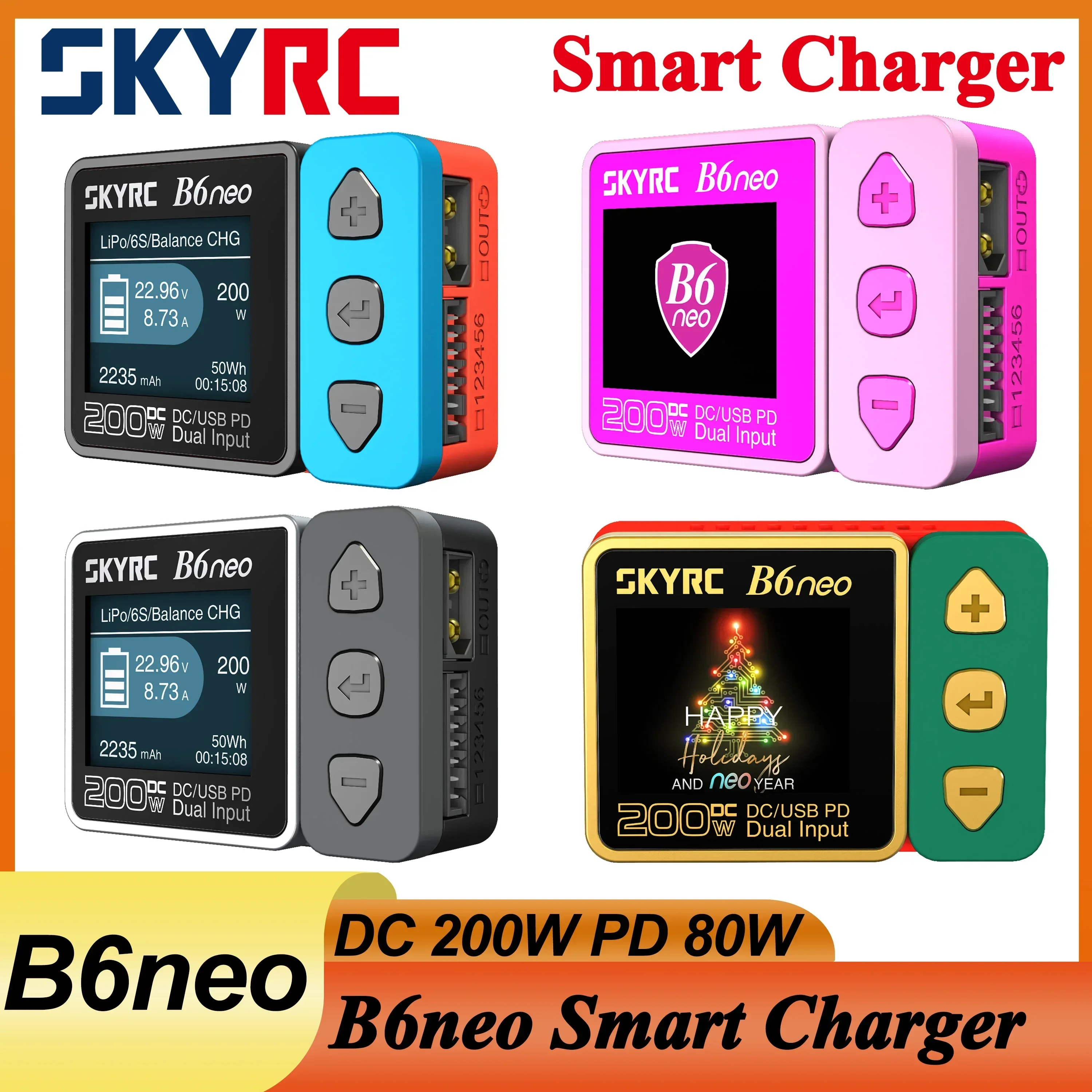 

SKYRC B6neo Smart Charger DC 200W PD 80W Lipo Battery Balance Charger Discharger for RC Car Airplane FPV Drone Boat SK-100198