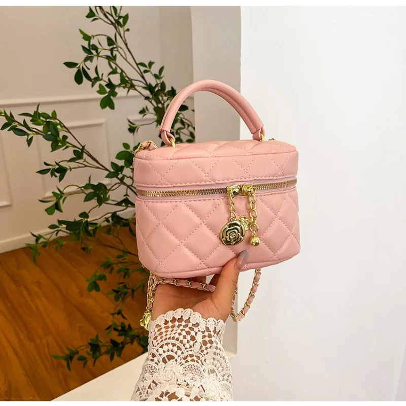 

Classic monogram bucket crossbody with top zipper closure & chain shoulder strap, neat inner space for small daily essentials
