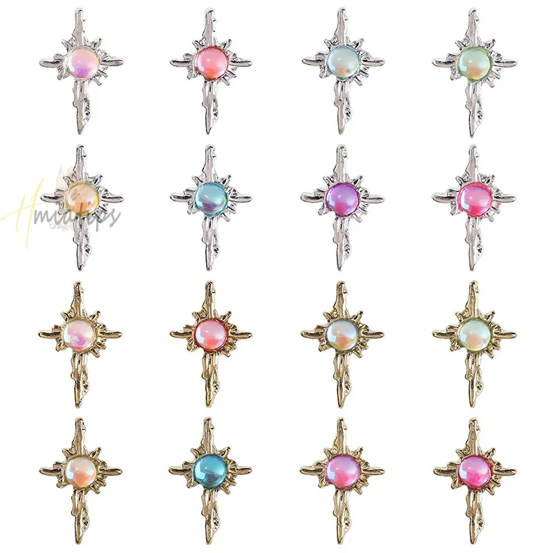 10 Stuks Aurora Cross Star Nail Art Bedels Punk Stijl 3d Legering Glitter Diamant Luxe Kristal Diy Manicure Accessoires