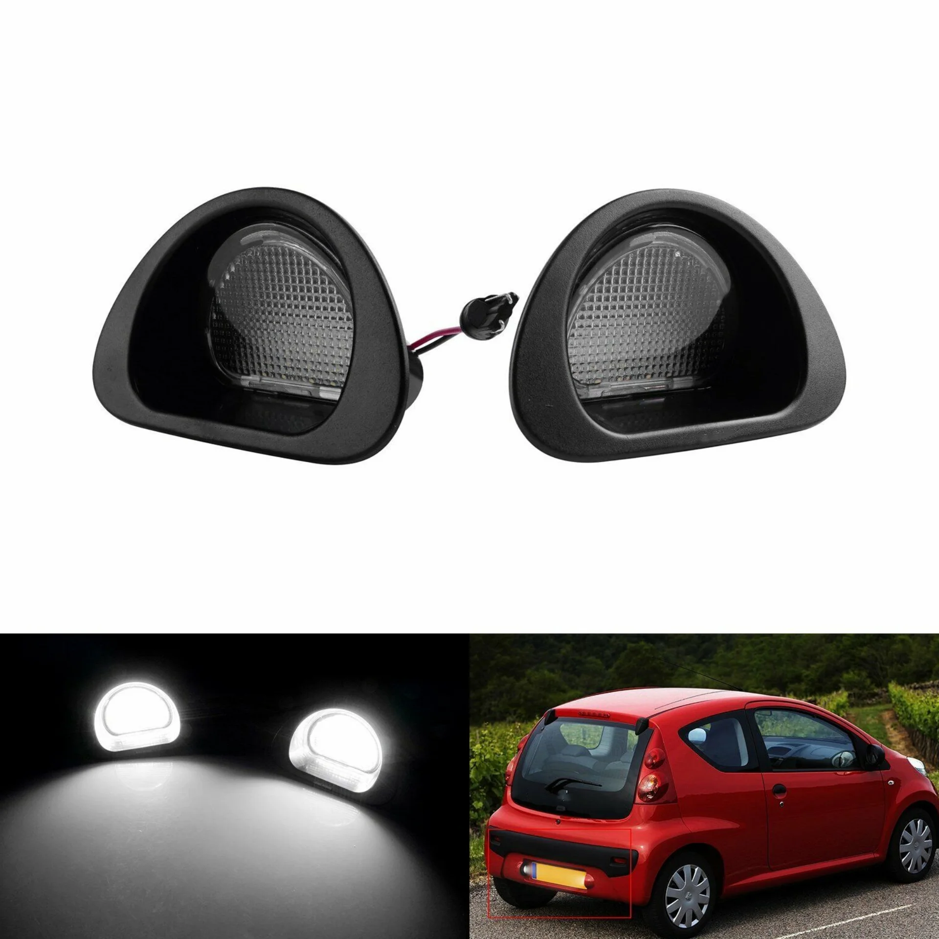 

2x No Error LED Number License Plate Light Lamps For Peugeot 107 2005-2014 Citroen C1 2005-2013 6000K Car Accessories OEM#6340E2