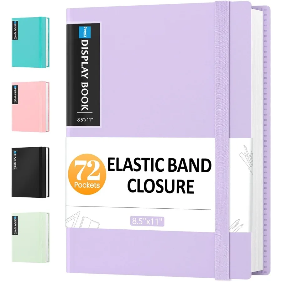 مجلد جيب Sooez 72 بأكمام بلاستيكية وشريط مطاطي بسعة كبيرة 8.5 × 11 عرض كتاب عرض 144 صفحة فنية