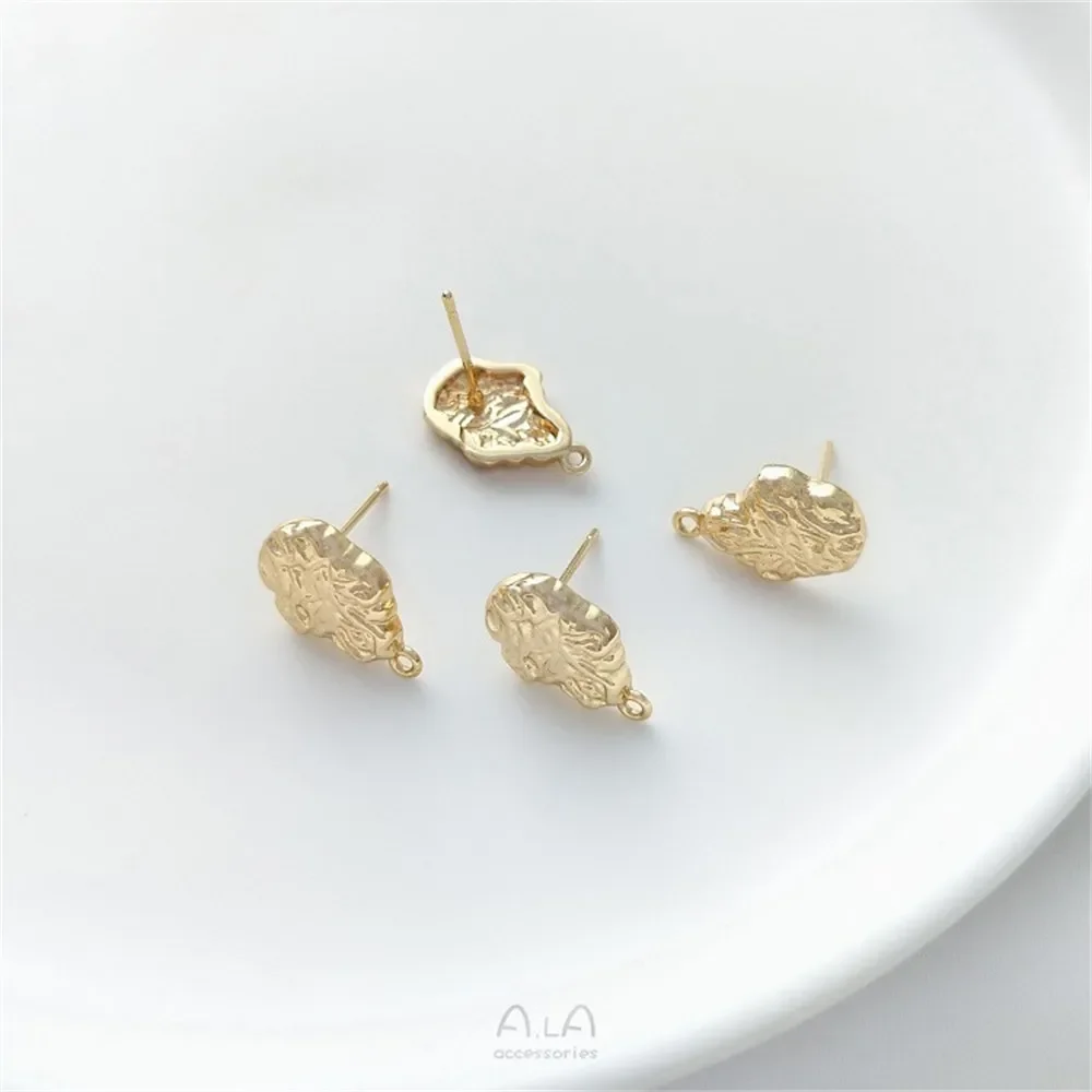 14K Gold-Color Irregular Texture Lava with Hoop Earrings 925 Silver Needle DIY Ear Jewelry Hand-made Material E316