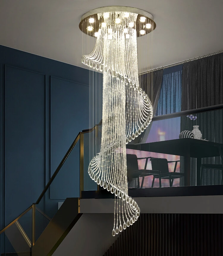 

Stair Chandelier Modern Minimalist and Magnificent Villa Hollow Height Loft Rotating Crystal Living Room Duplex Floor Chandelier