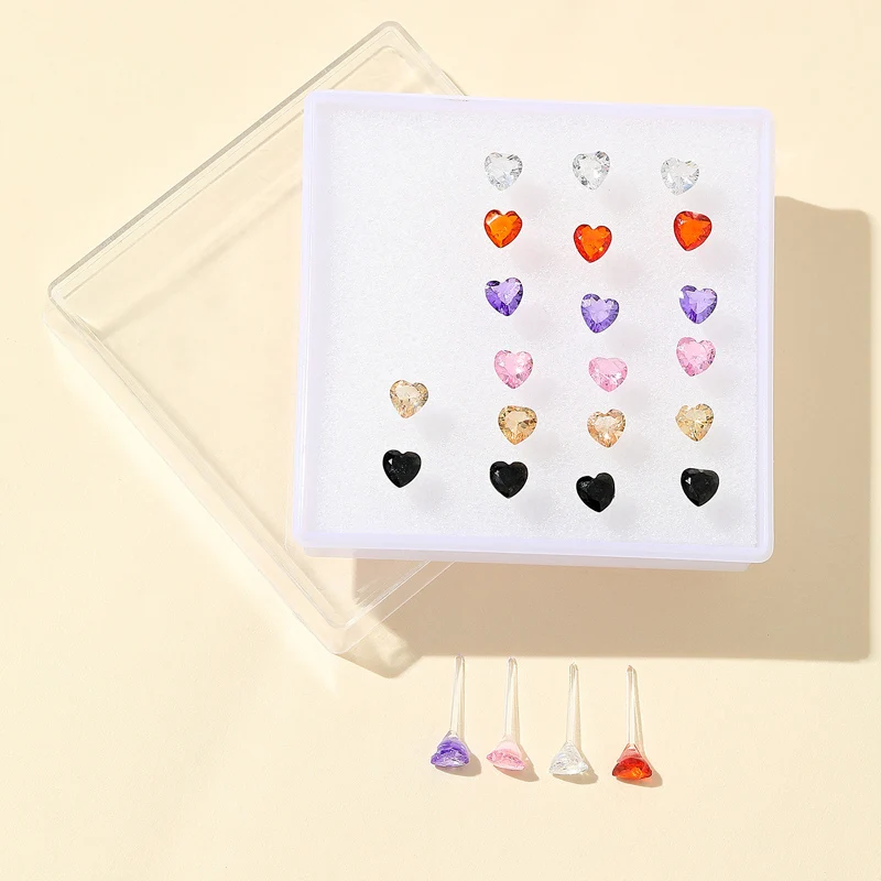 12 Pairs Multicolor Zircon Hypoallergenic Plastic Stud Earrings Set for Women Simple Cryatal Girl Wedding Gifts Jewelry