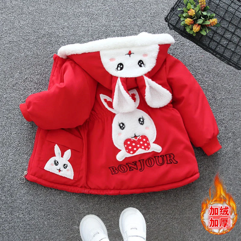 Girls Plus Velvet Thick Coats Winter Warm Kids Outerwear Fashion Baby Girl Clothing Cartoon Print Children Jackets Autumn Coats