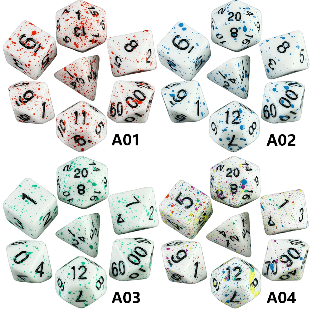 Polyhedral Dice TRPG DNDGame Games 7Pcs/Set D4 D6 D8 D10 D12 D20 Multi Sides for Board Game