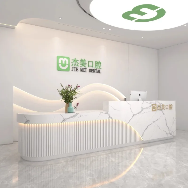 

Beauty Study Reception Desk Front Wood Long Computer Office White Salon Checkout Reception Desks Small Mesa Escritorio Furniture