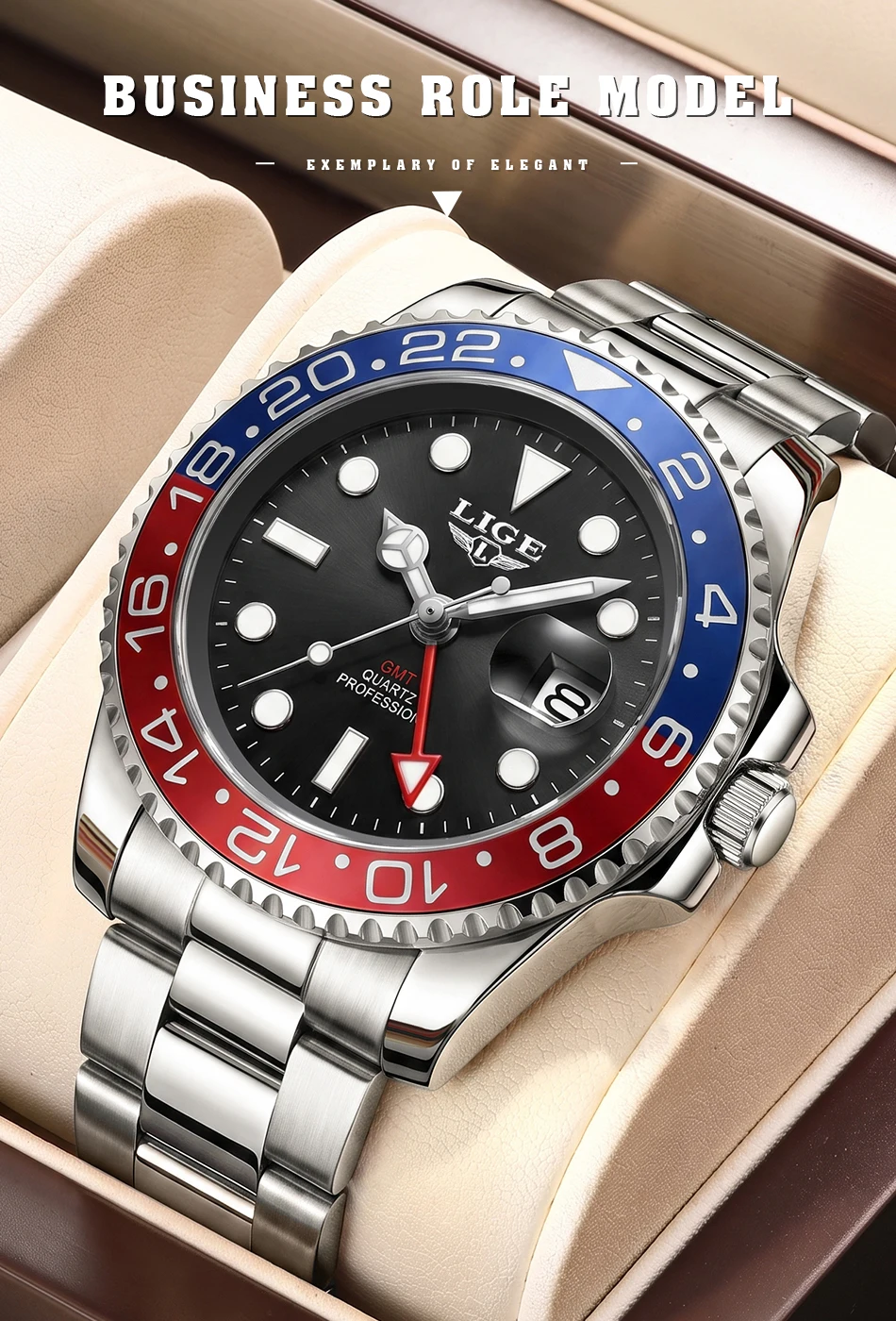 LIGE Hochwertige Luxus-Herrenuhr, Wasserdichte Quarzuhr mit Edelstahlarmband, Leuchtende Sportuhr, Geschenkuhr für Männer – Detail 5