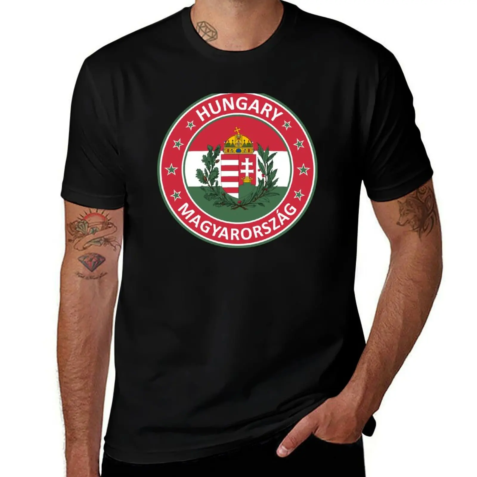 

Flag Magyarorszag Hungary and with Arms Coat of of design Hungary T-Shirt Minimalist Graphic Tee Shirt