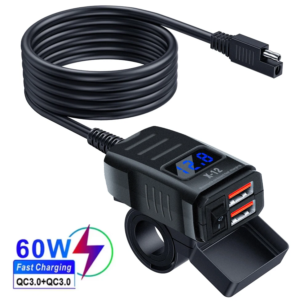 PD QC3.0 Motorfiets USB Snelle Oplader 60W Stuur Dual USB Socket met Schakelaar Voltmeter Waterdichte 12V Voeding adapter