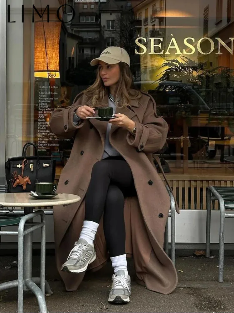 معطف صغير ماكسي بحزام أنيق للنساء أنيق ذو طية صدر السترة وكتف عريض وسترة واحدة الصدر ملابس خارجية للسيدات للخريف والشتاء