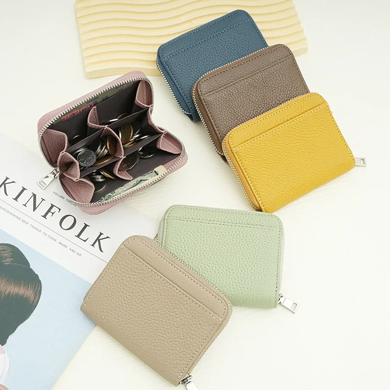 

Short coin coin purse, genuine leather Japanese and Korean small wallet, cowhide anti-theft brush zipper wallet