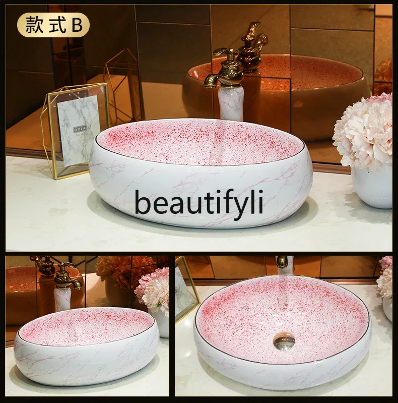 B185 estilo nórdico bacia de mesa multicolorida retangular banheiro varanda pequena bacia facial cerâmica