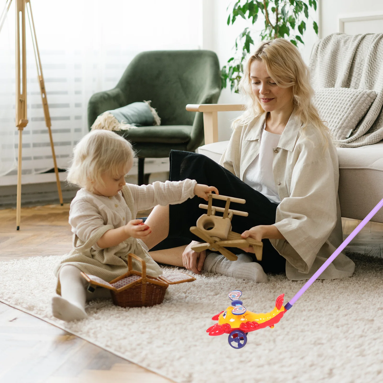 

Baby Lobster Push Pull Cartoon Developmental Walking Aid Long Stick Stable Balance for Toddlers Pull Along Walking Toy