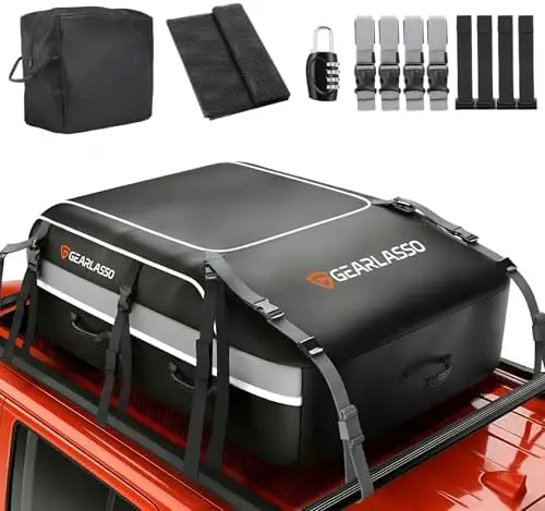 

21 Cu Ft Waterproof Car Roof Bag - 840D PVC, Anti-Slip, Lock & 6 Hooks, Fits SUV/Van, No Rack Needed