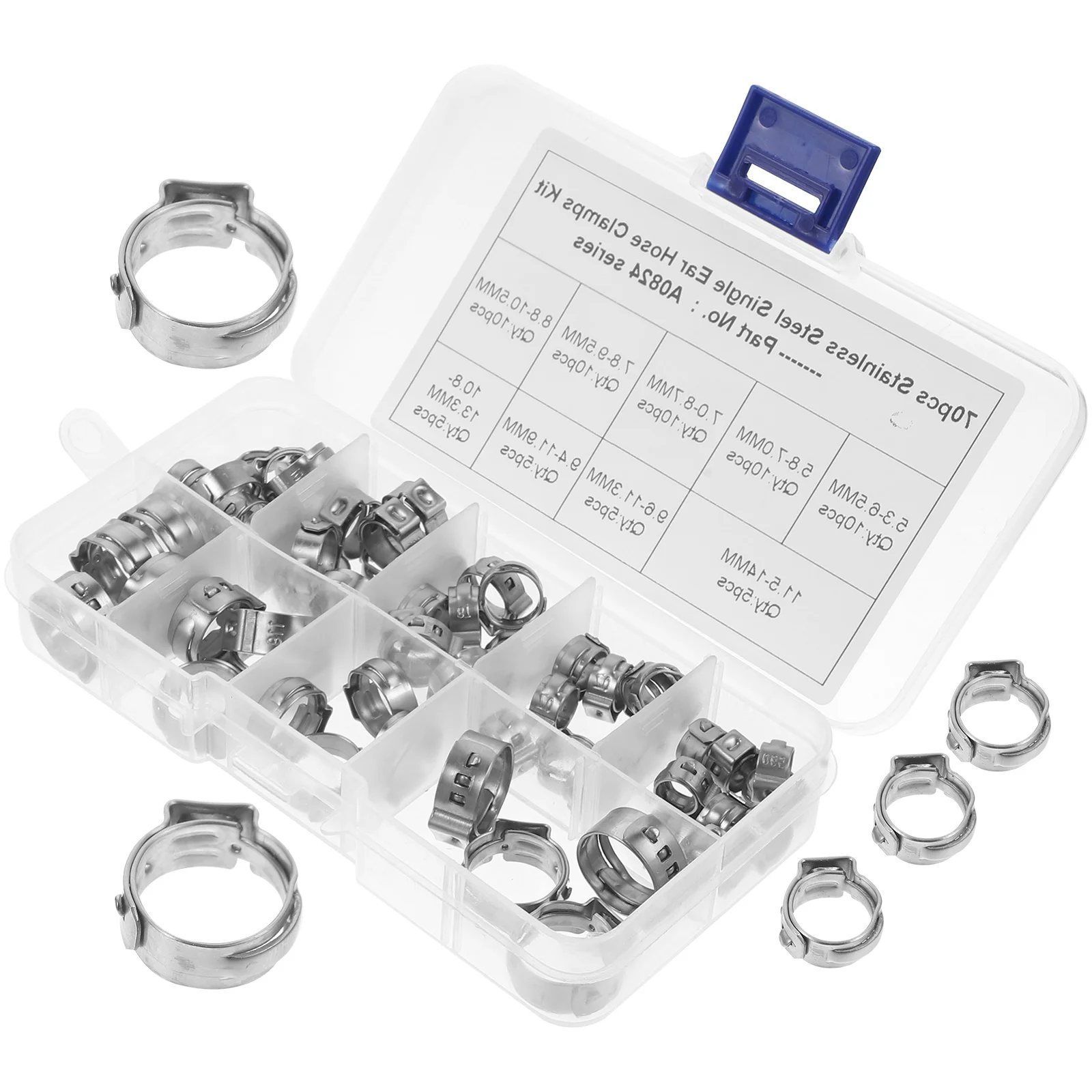 

70Pcs 304 Stainless Steel Tubing Clamps Heavy Duty Crimp Rings for Hose Pipe Water Line Secure Fastening Pex Cinch Clips