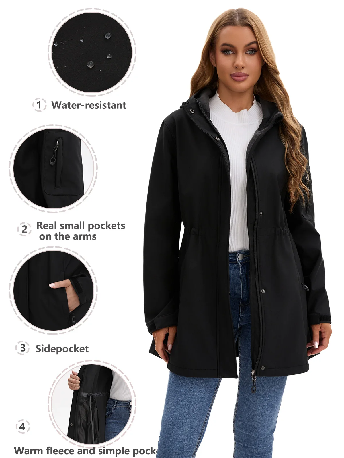 Women's Hooded Fleece Jacket Multi-Pocket Windbreaker Fashionable Autumn Winter Wear