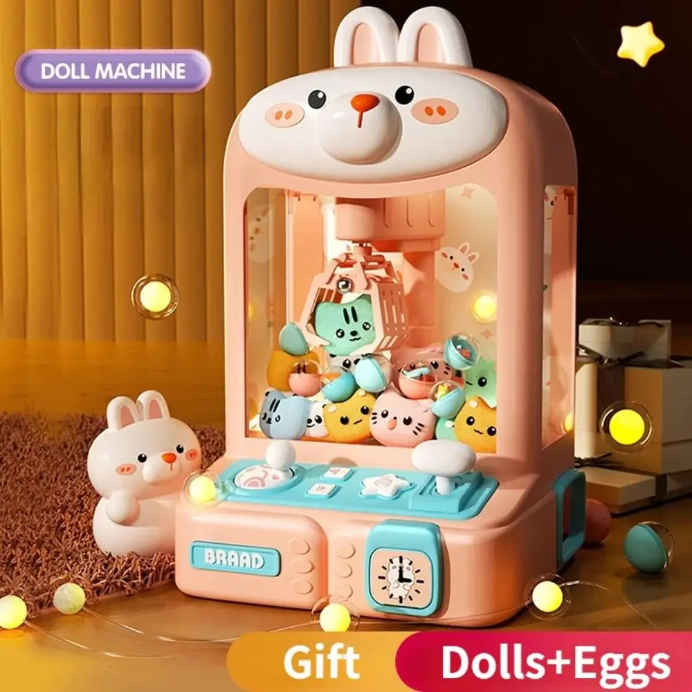 Joystick Control Mini Doll Claw Machine 10 Dolls&Eggs with Light&Music Mini Claw Catch Toy Rabbit Bear Automatic Doll Machine