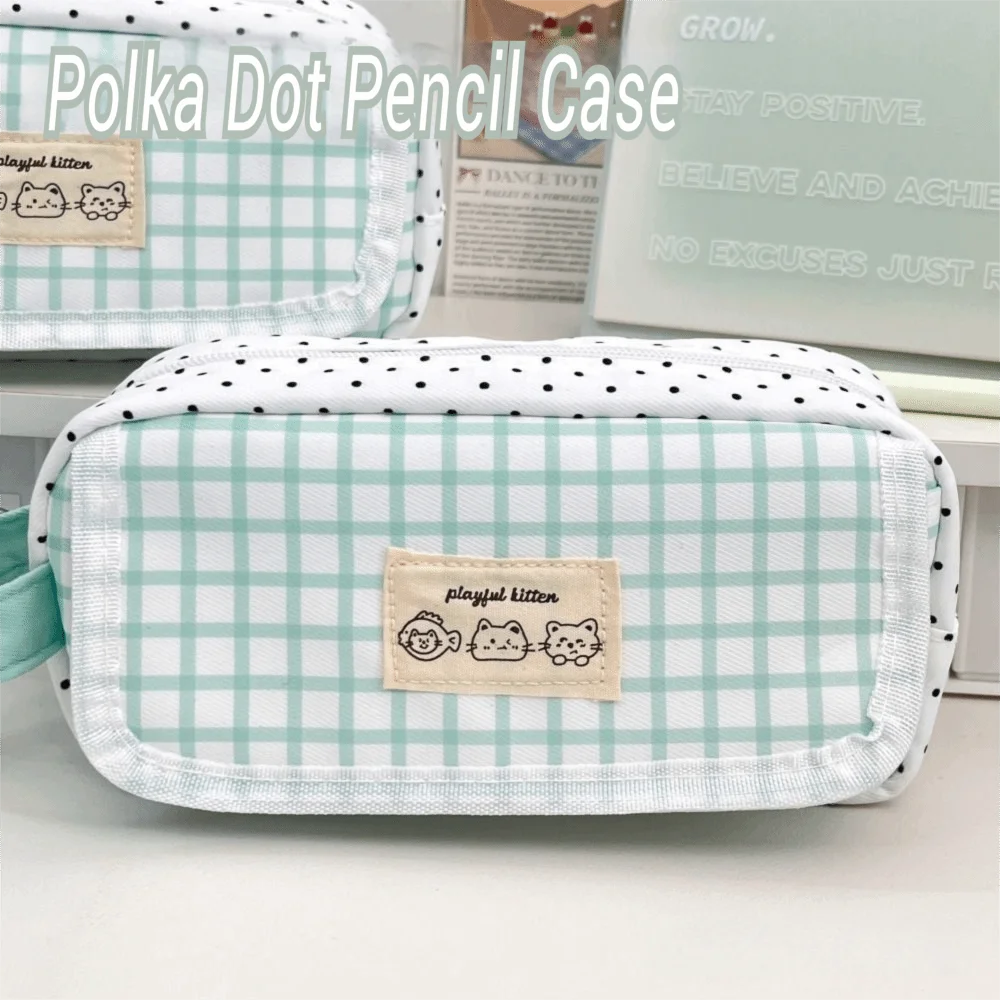 

Многофункциональный пенал в горошек, многослойная сумка для ручек большой емкости, органайзер для канцелярских принадлежностей, снова в школу