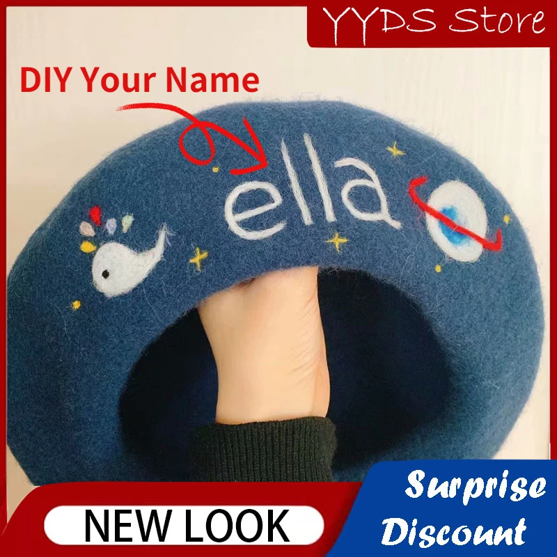 Hat Custom LOGO! DIY Your Name Handmade Women's 100% Wool Beret Parent-child Autumn and Winter Gift Biscuit Hat Beanie Hat