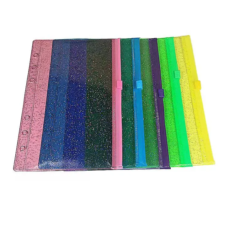 Imagem -06 - Pvc Zipper Binder 6-ring 6-ring a6 Colorido Glitter Binder a6 Bolsa Impermeável Bolsa de Armazenamento de Documentos 6-ring