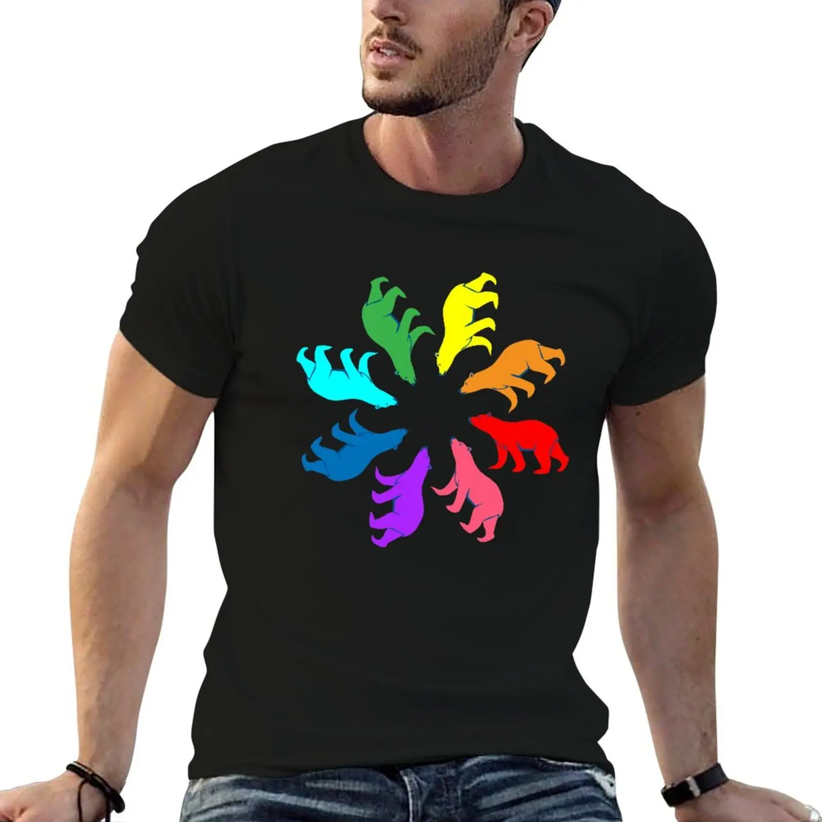 Color: Bear Rainbow Pinwheel T-Shirt hippie clothes anime figures men t shirt