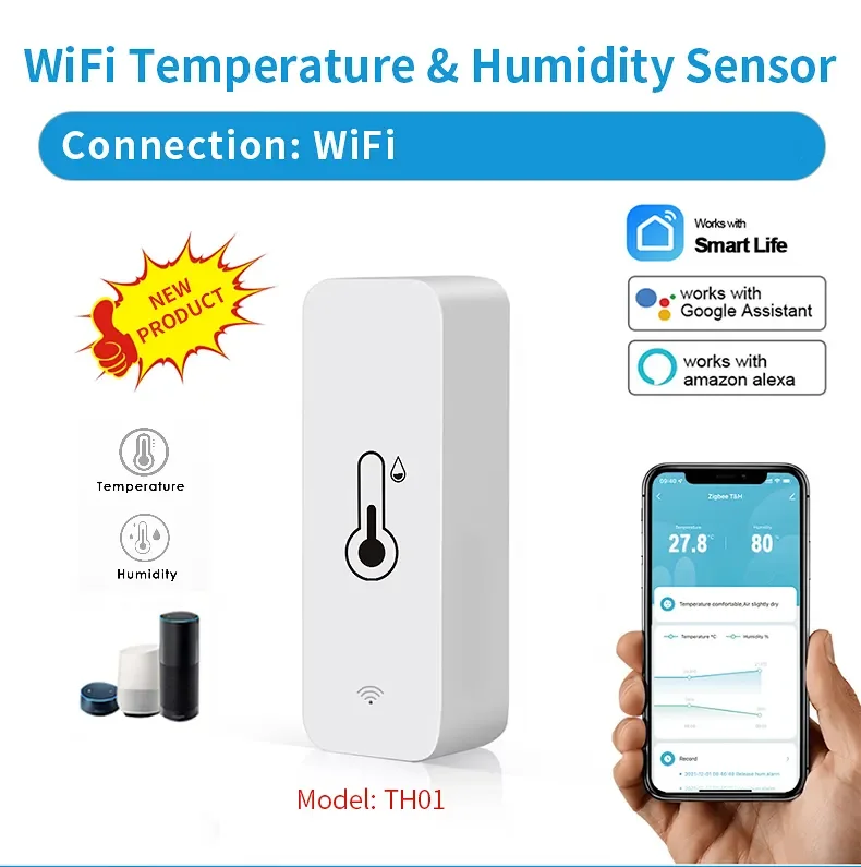 

Glomarket Smart WiFi Digital Thermostat Temperature Humidity Detector Hygrometer Temperature Humidity Sensor Real-Time Monitor