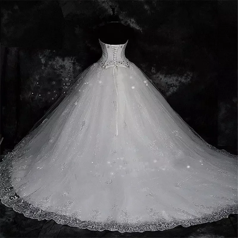 Lace Rhinestone Vintage Plus Size Wedding Dress Lace Up Bridal Gowns Robe De Mariage