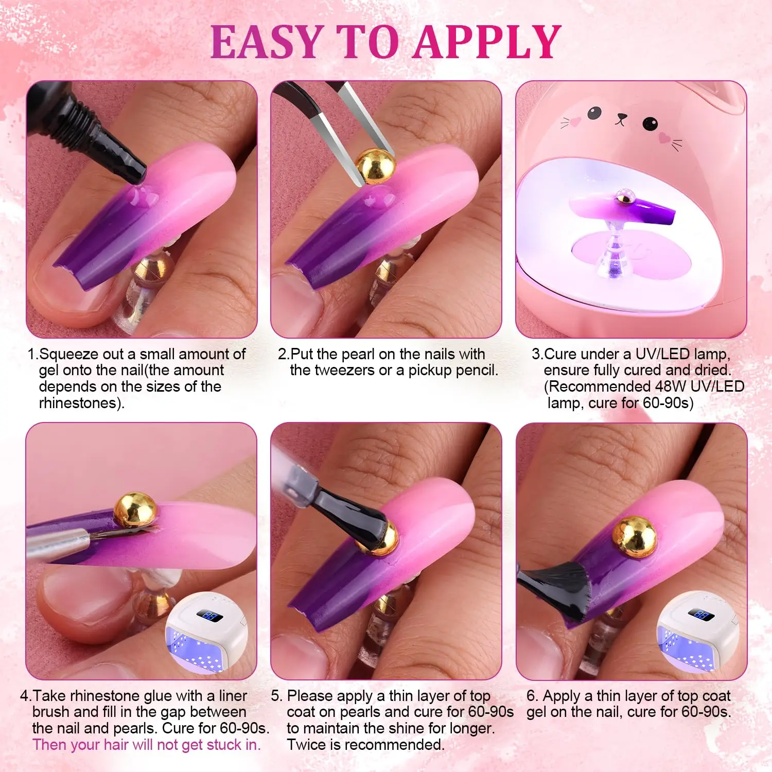 12 grilles 3D or demi-rond perles breloques pour ongles 6 tailles demi-cercle perle Nail Art décor + 1 pince à épiler et stylo de ramassage accessoire de manucure à faire soi-même