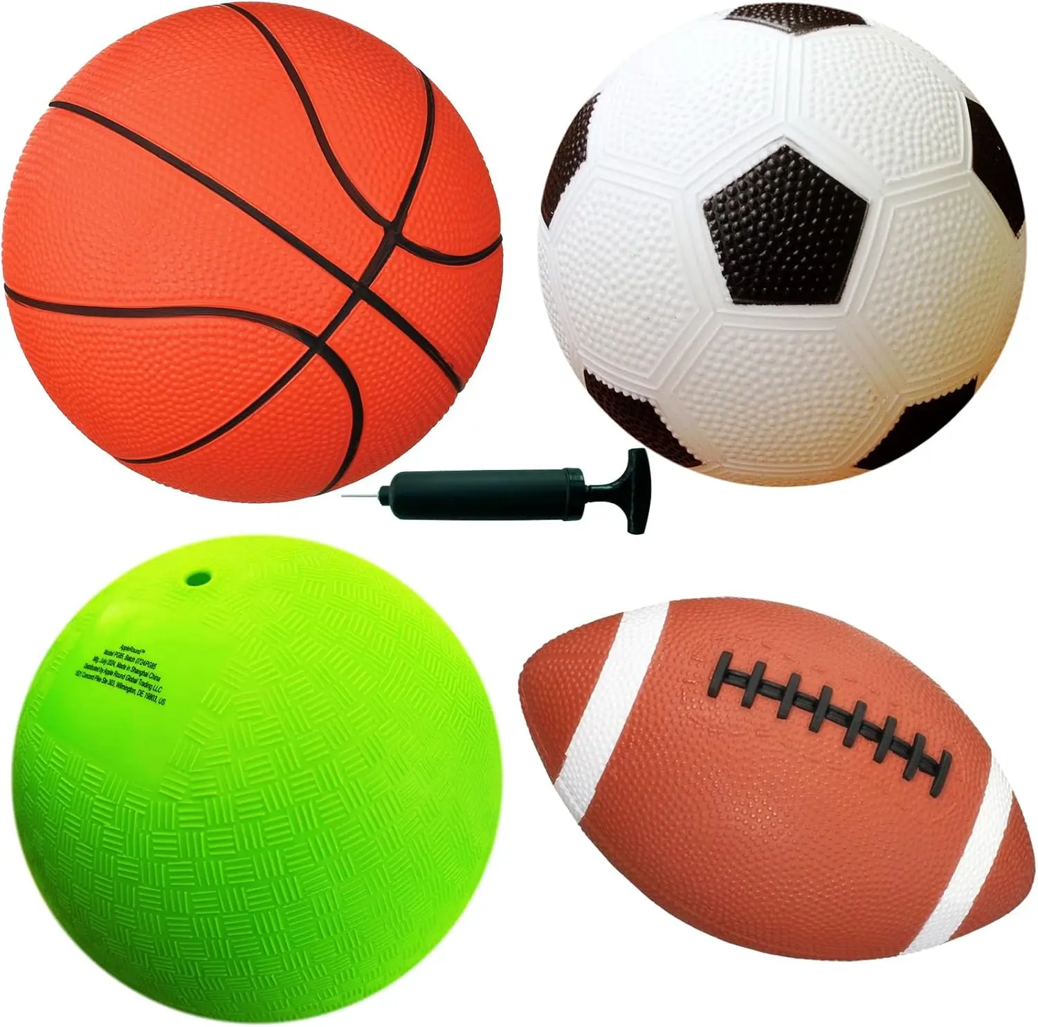 

4-Pack Soft Sports Balls for Kids Ages 2-7 with Pump - Soccer, Basketball, Playground, Football for Indoor/Outdoor Play