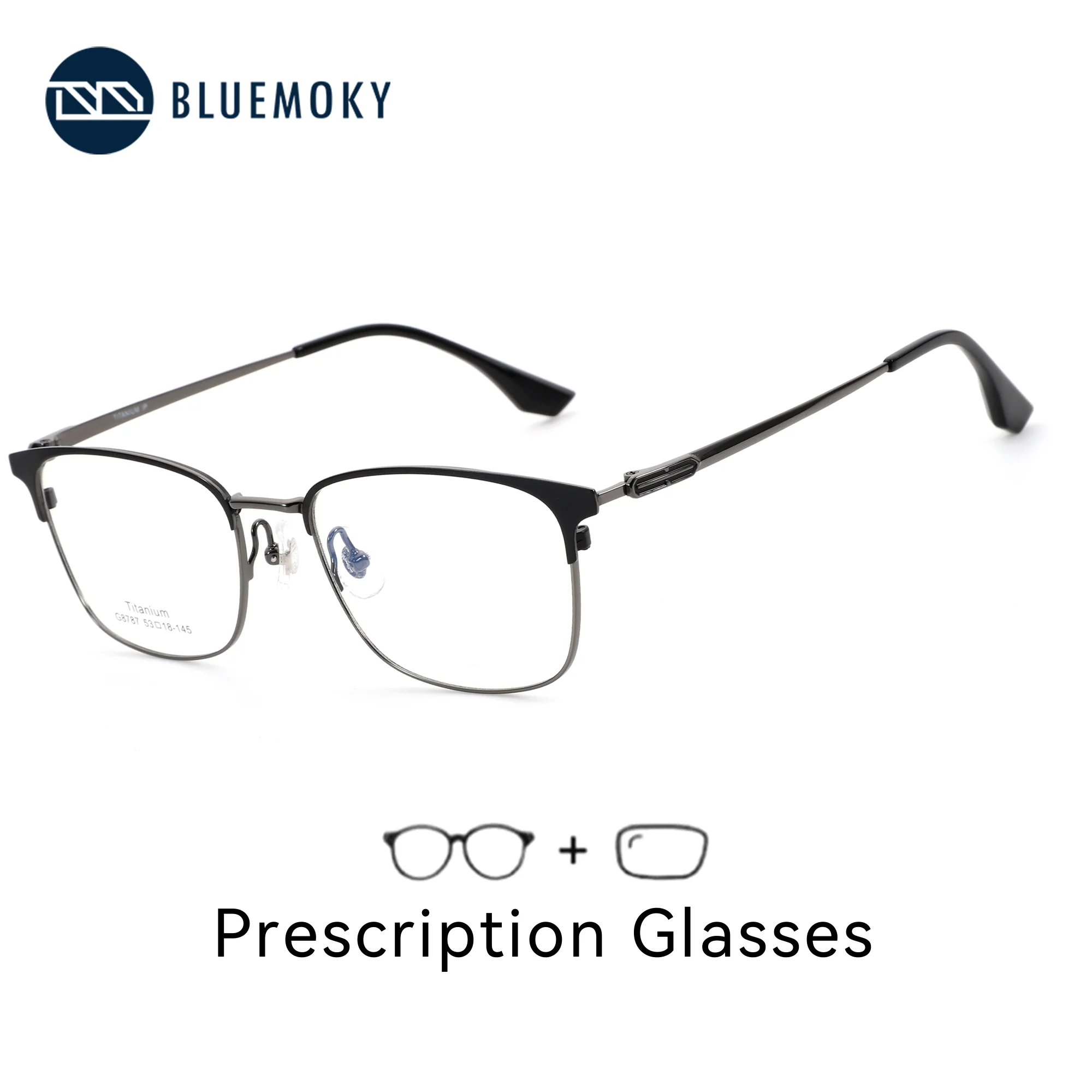 

BLUEMOKY Titanium Alloy Square Prescription Glasses For Men Anti Blue Light Multifocal Progressive Optical Lenses With Recipe