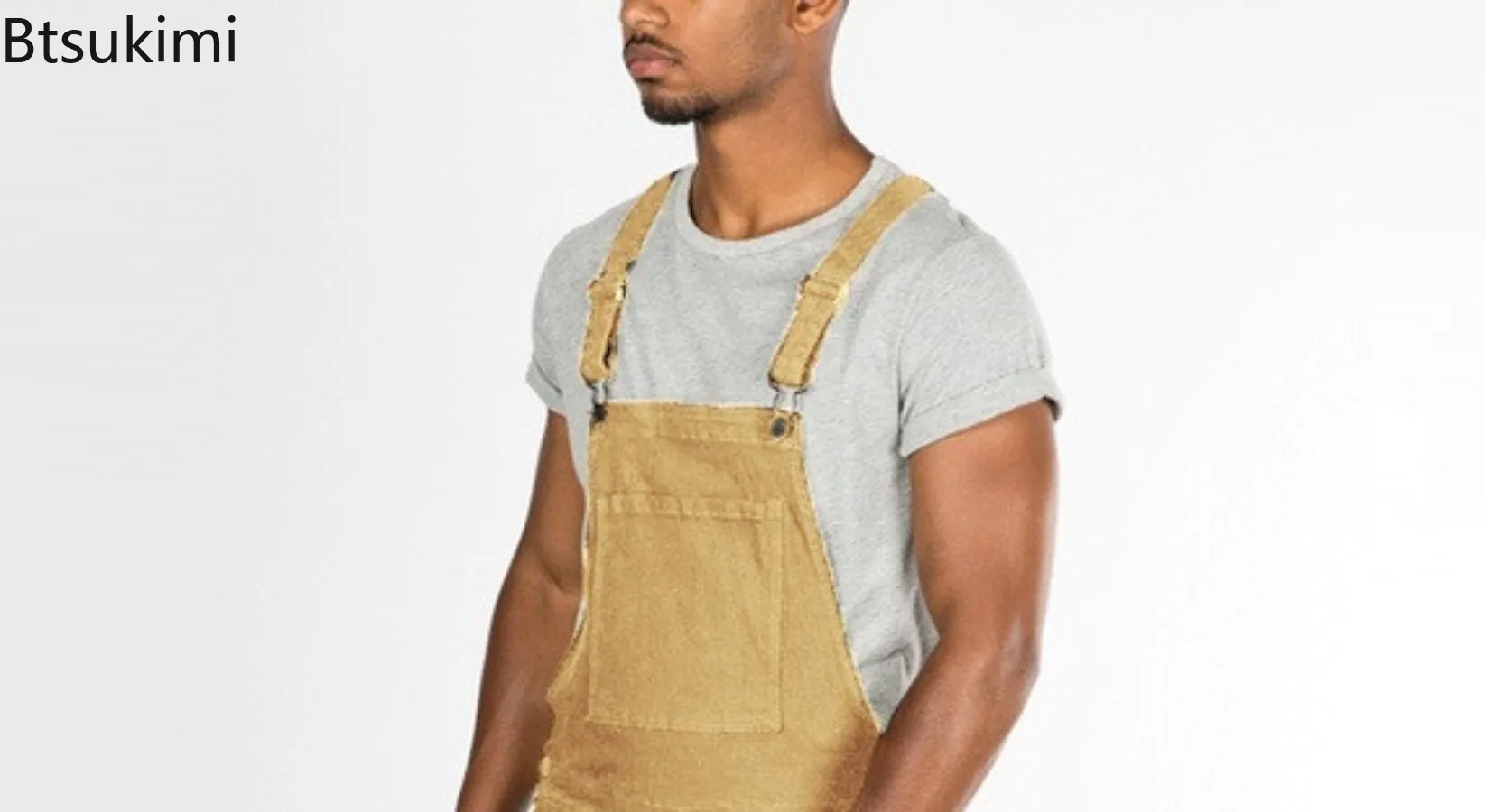 

2025 New Men's Suspenders Denim Shorts Fashion Streetwear Vintage Casual Solid Pockets Overalls Male Jumpsuits One Piece Jeans