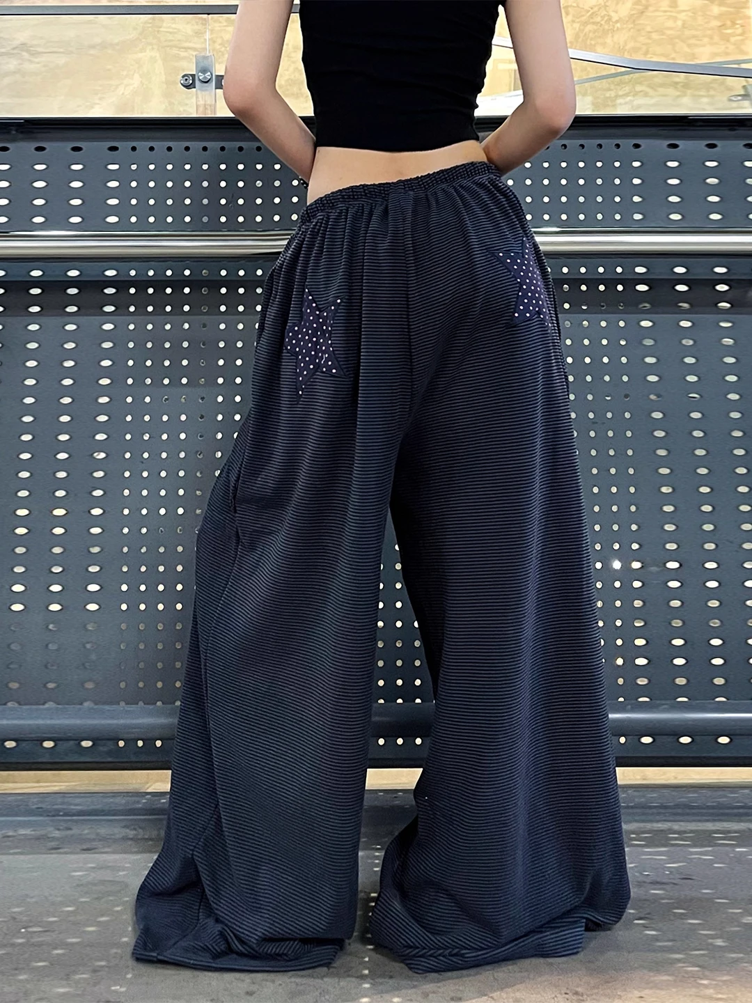 

Large Size American Sle Star Embroidery Striped Wide Leg Casual Pants Men Women Drapey Lazy Sle Sport Sweatpants Winter