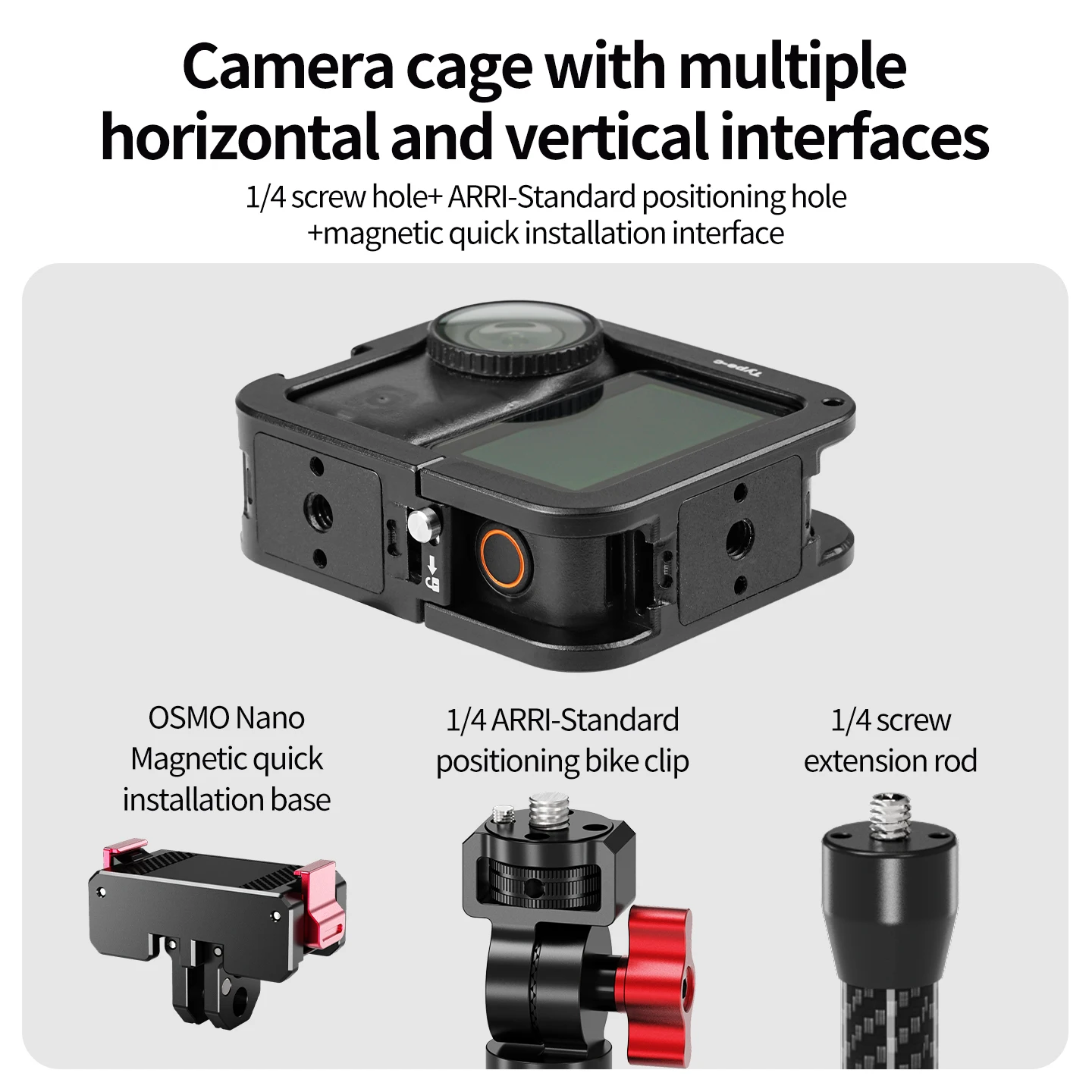 Doppelseitiger Magnetkäfig für DJI Osmo Nano Action-Kamera, Vollschutzrahmen, Cold Shoe, 1/4-Zoll-Stativ, Selfie-Stick-Erweiterung – Detail 14