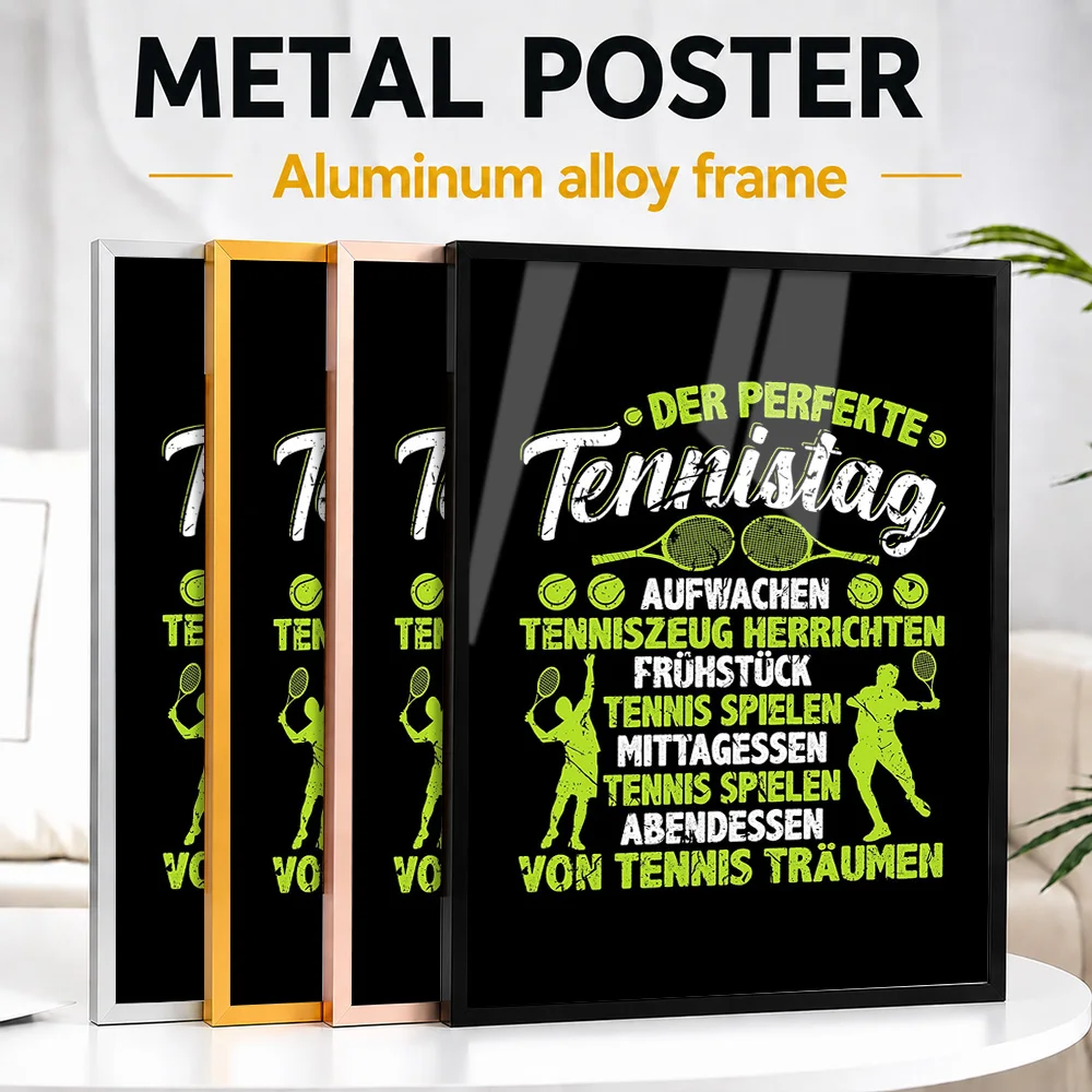 Perfect Tennis Day German Quote Framed Metal Poster Customized Typography Wall Art For Clubhouse, Racket Sports Enthusiast Gift