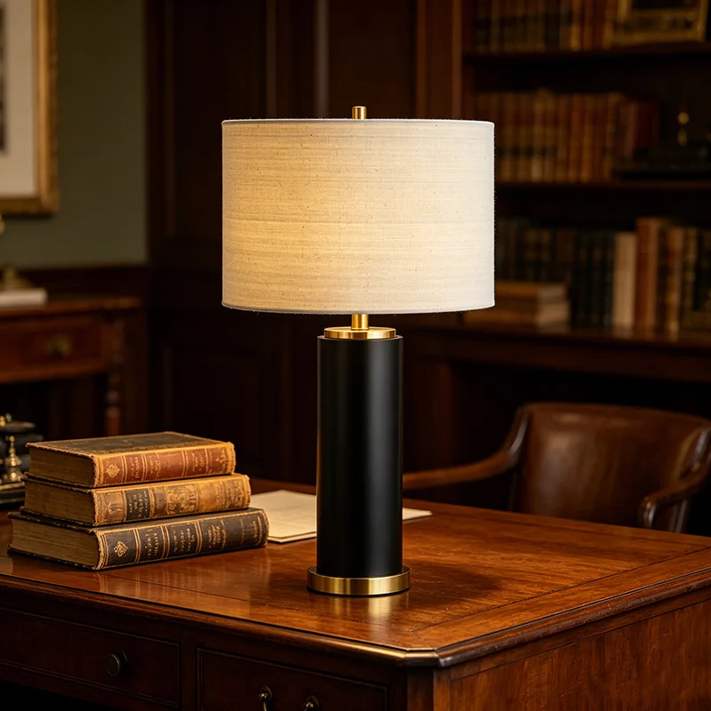 Modern Iron Fabric Shade Simple Eco-Friendly Table Lamp Cylindrical Decorative Desk Lamp for Home Bedroom Living Room Office
