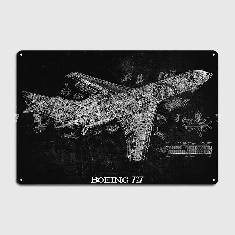 Boeing 727 Metal Plaque Poster Mural Painting Personalized Club Bar Wall Pub Tin Sign Posters