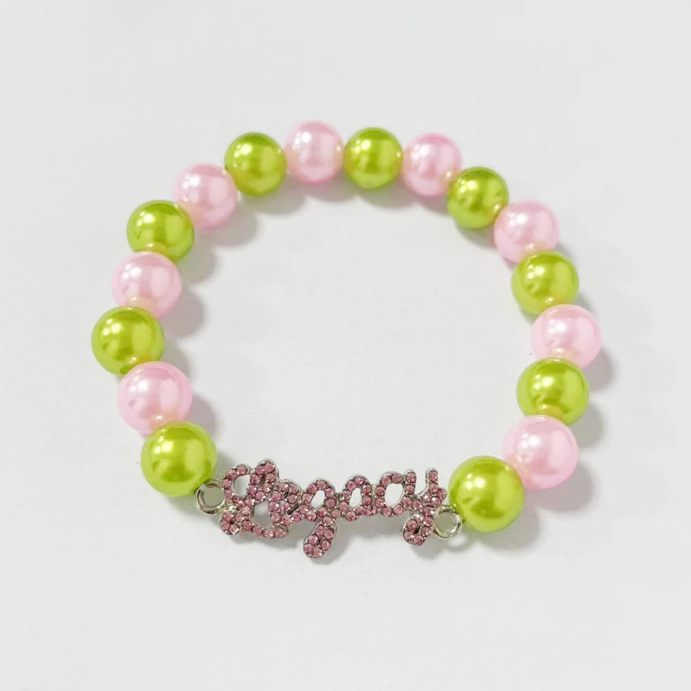 University Society Organization Sisterhood Party Greek Letter Legacy 10MM Pearl Elastic Bracelet
